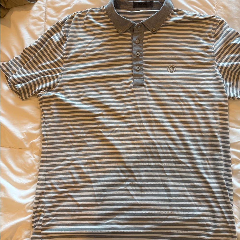 G/FORE Gray & White Striped Polo Shirt Size L